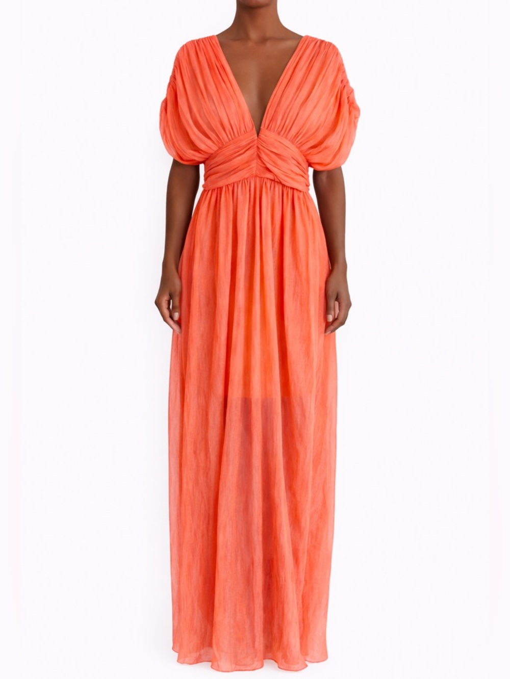 Vici Coral Orange Pleated Maxi Dress